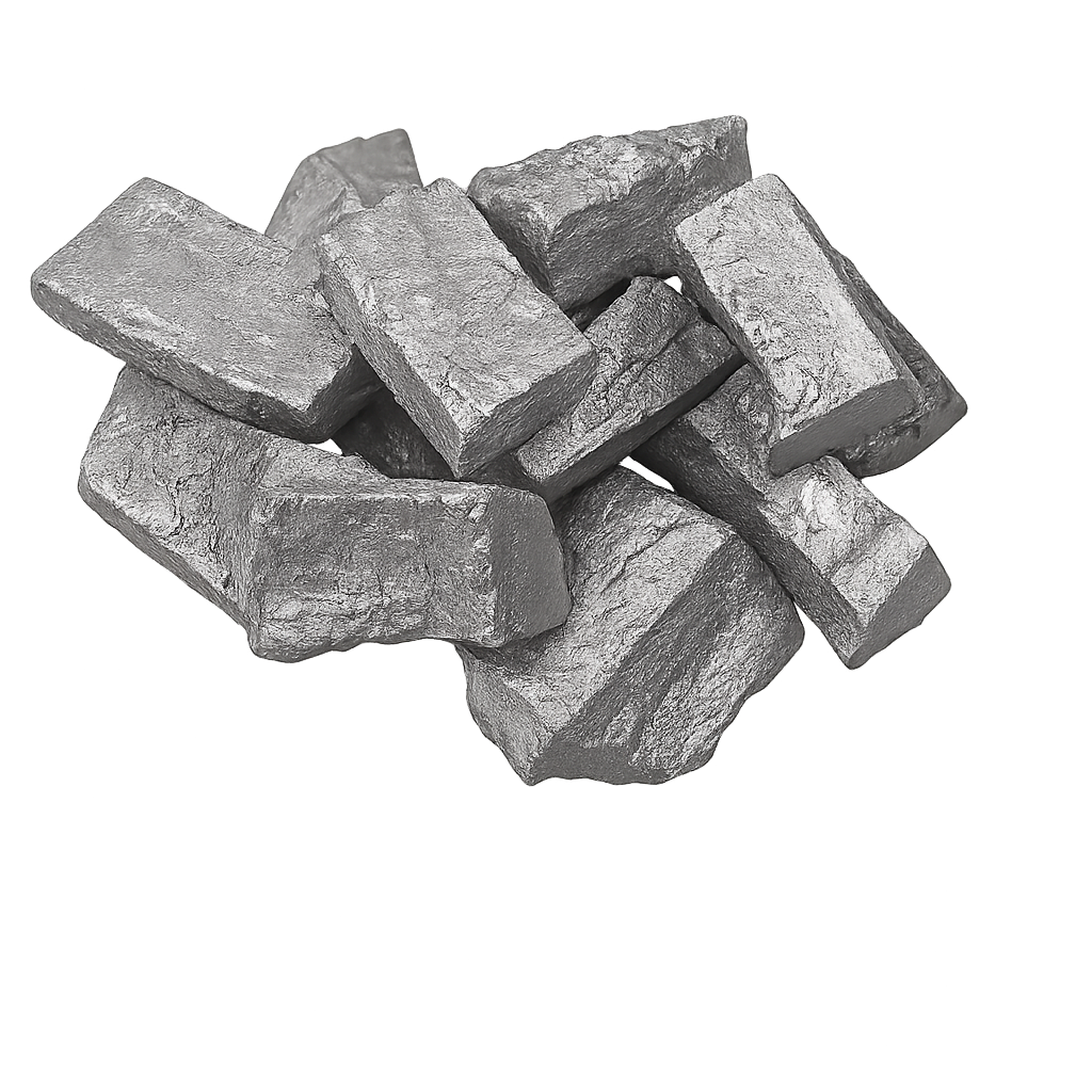 Verschillende zilverkleurige, glinsterende stenen met een onregelmatig gestructureerd oppervlak.